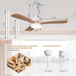 Plafondventilator met Licht 106 cm Houtlook – Stil DC Motor, LED 3 Kleuren & Afstandsbediening — thumbnail 2