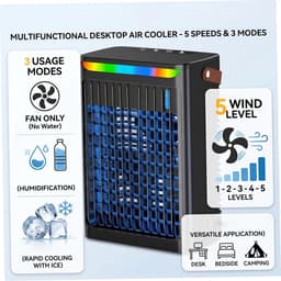Draagbare mini-airco - 3-in-1 ventilator met 5 snelheden, reservoir van 680 ml, ventilator op USB-voeding voor thuis, kantoor, studentenkamer of camping, zwart — thumbnail 4