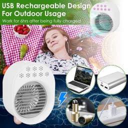 Mobiele airconditioner - Ventilator - 4-in-1 draagbare desktop aircooler - USB oplaadbare luchtkoeler met waterverneveling - 3 windsnelheden - LED Verlichting - geschikt voor slaapkamer - auto - caravan en camping - sproeistanden — thumbnail 3