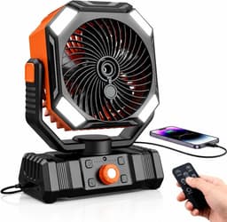 Draagbare campingventilator met een waterreservoir van 300 ml, oplaadbare batterij, ledverlichting, haak, timer en afstandsbediening. Geschikt voor gebruik binnen, op de camping, buitenshuis en op kantoor. — thumbnail 1