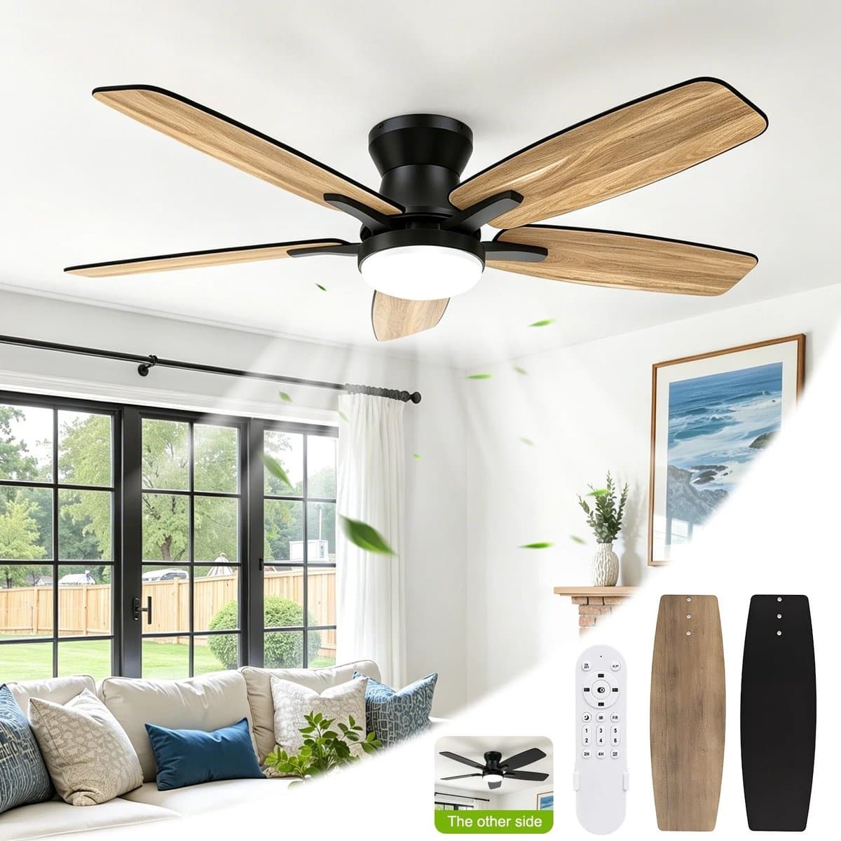 Archi Plafondventilator Met LED-Verlichting – Ventilator - 6 Snelheden – Omkeerbare Stille DC-Motor – Afstandsbediening – Timer — afbeelding 1