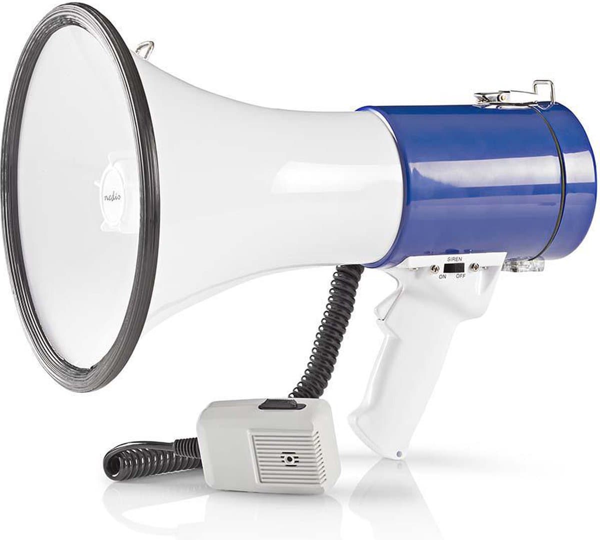 Nedis Megafoon – 135 dB – 1500 m Bereik – Sirene – Afneembare Microfoon – Wit/Blauw — afbeelding 1