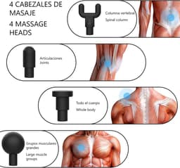 Spiermassagepistool - 6 niveaus snelheid - 3200 omw/min - 4 koppen - zilver — thumbnail 5