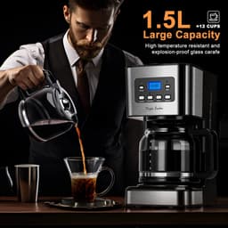 Taylor Swoden Koffiezetapparaat Filterkoffie - Koffiemachine 1.5L/ 12 Koppen - met Glazen Kan-Digitaal Display, Timer- Zwart/RVS - Darcy 30QUK — thumbnail 4