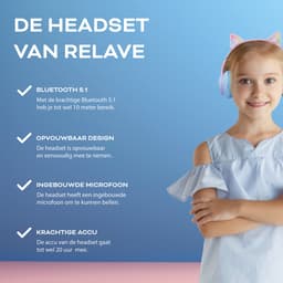 Relave Koptelefoon Kinderen Met Led Verlichting Bluetooth - Kattenoortjes - Kattenoren - Kinder Koptelefoon / Hoofdtelefoon Draadloos Over Ear - Blauw / Roze — thumbnail 3