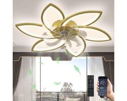 6 Lotus Plafondlamp - Met Ventilator - Goud - Met Afstandsbediening - Smart lamp - Dimbaar Met App - 6 Standen Ventilator - Woonkamerlamp - Moderne lamp - Plafoniere