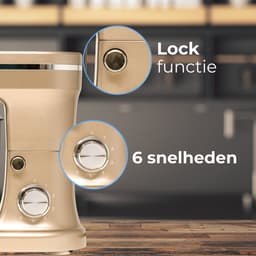 BluMill Keukenmachine - RVS - 6 Snelheden - Keukenmachine met kom - 5 Liter - met Accessoires - 1200W - Metallic Champagne — thumbnail 4