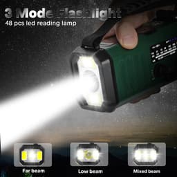 Noodradio - Model XSY330 - Solar Powerbank - Opwindbaar - 10.000 mAh - Noodalarm - Draagbare Radio op accu - Zaklamp - Survival Noodpakket - Groen - Legergroen — thumbnail 2