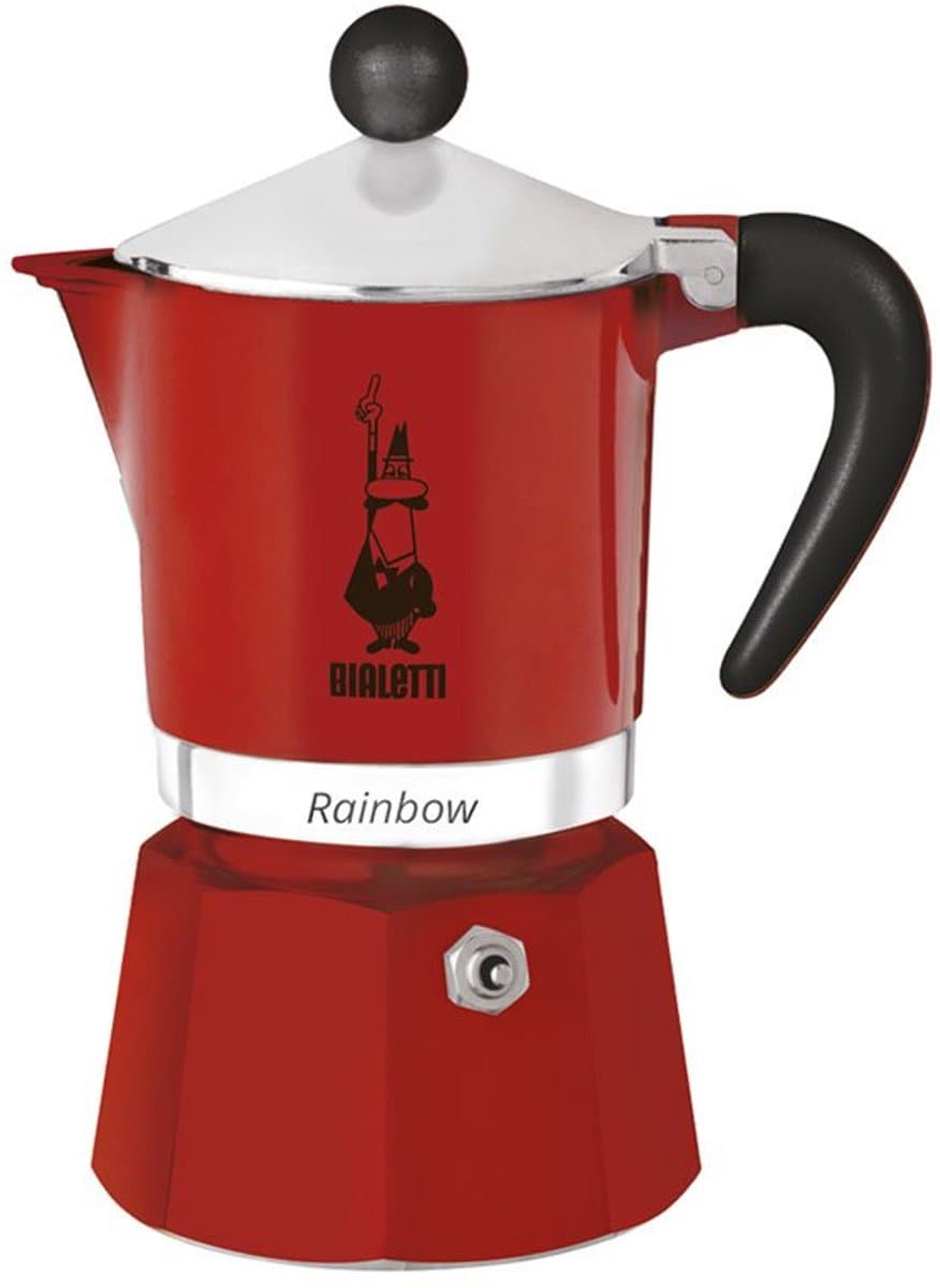 Bialetti Rainbow Percolator 1 Kops Rood – Italiaanse Espressopot – Aluminium Koffiezetter – Moka Pot voor 1 Kopje Espresso — afbeelding 1