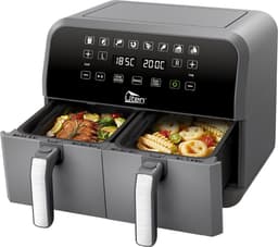 Uten Dubbele Airfryer - Hetelucht friteuse - Airfryer XXL - 2 x 4 liter - 8 Programma's - Dual cook functie - 4 Accesoires - 40 tot 200°C - 1700 watt - Grijs zwart — thumbnail 1