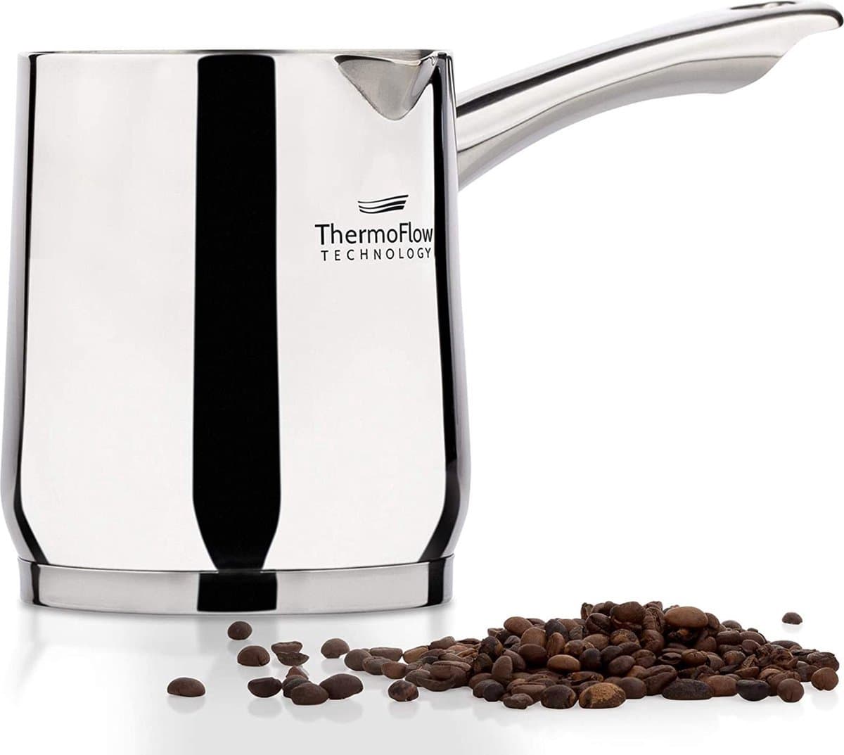 Rosmarino Pour&Cook Melkkannetje Opschuim - Koffiekan - Cezve - Melkkan - Melkopschuinkan - Barista Melkan - Turkse Koffiekan - Melkannetje RVS - 900ML — afbeelding 1