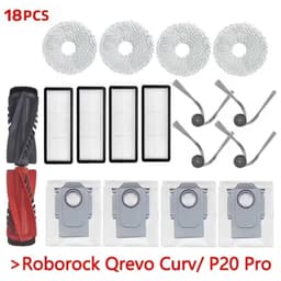 18-delige Accessoireset - Geschikt voor Roborock P20 Pro/Qrevo S5V/Qrevo Curv/Qrevo Edge Robotstofzuiger - 2 Hoofdborstel, 4 Doeken, 4 Filters, 4 Zijborstels, 4 Stofzakken — thumbnail 1