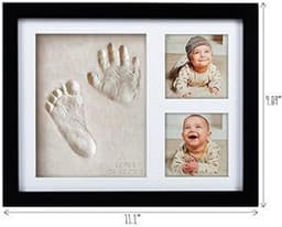 Babyhand- en voetafdrukset - sneldrogende klei babyvoetafdrukset, pasgeboren aandenken, kinderkamer fotolijst voor jongens, meisjes, gepersonaliseerde cadeaus voor douche en register (Zwart) — thumbnail 1