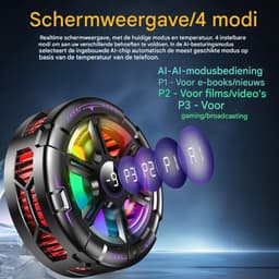 longziming -Mobiele Telefoonkoeler - Magnetische Absorptie - Koelt Snel -gestuurde Ventilatie En Digitale Temperatuurweergave - 1 Stuk - Universeel - voor gamen en video kijken - Zwart — thumbnail 5
