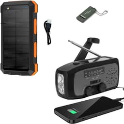 Noodradio Solar Opwindbaar en Batterij - Noodpakket - Draagbare Survival Radio - Inclusief 10.000 mAh Solar Powerbank en Noodfluit - Powerbank Zonneenergie - Bouwradio - Zaklamp - Zwart Grijs — thumbnail 1