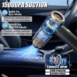 Draadloze Kruimeldief - Handstofzuiger Krachtig - Auto Huis Reinigen - 15000 Pa Zuigkracht - 25 Minuten Gebruik - Zwart — thumbnail 5
