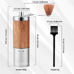 Handmatige koffiemolen - Draagbare visuele koffiezetter - Geschikt voor espresso, French press en filterkoffie - Ideaal voor thuis, op de camping en op reis - Bruin, 19 cm — thumbnail 2