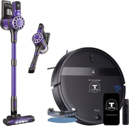 TONIHOMI® G20 + V07 - Combi deal Robotstofzuiger met dweilfunctie en steelstofzuiger - Automatisch opladen - Robotstofzuiger met app - Robotstofzuiger huisdieren - Dweilrobot - Zwart — thumbnail 1