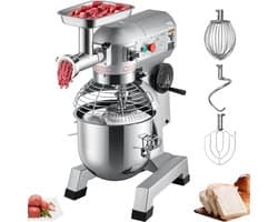 Keukenmachine Keukenmixer - Planetaire deegmixer 19 L - 3 Snelheden - RVS Kom - Veiligheidskap - 4-delige Accessoireset - Voor Horeca