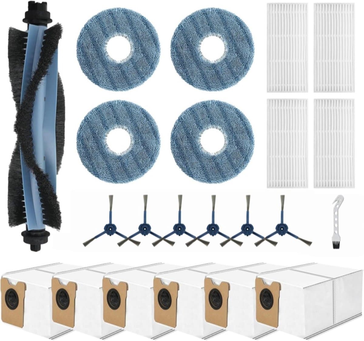 22-delige Accessoireset - Geschikt voor Eufy Omni C20 Robotstofzuiger - 1 Hoofdborstel, 6 Zijborstel, 4 Filter, 4 Dweilpads, 6 Stofzakken, 1 Reinigingsborstel - Vervangende Onderdelen — afbeelding 1