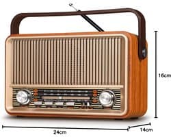 Vintage Radio - Nostalgische Radio - AM/FM/SW - Bluetooth - Draagbaar & Oplaadbaar - 1800 mAh - USB/TF/AUX - Geschikt voor Ouderen