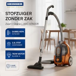 Heinner Zakloze Stofzuiger – 2,2L – HEPA Filter 13 – 750W – Cyclonisch Systeem – Telescopische Buis – Zwart / Oranje — thumbnail 4