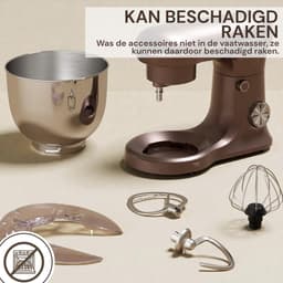 Royal Swiss® - Keukenmachine Keukenrobot met Mengkom 5L - 1500W Planetair Mengsysteem - 10 Snelheden + Pulse - RVS Mengkom - Koffiebruin — thumbnail 5