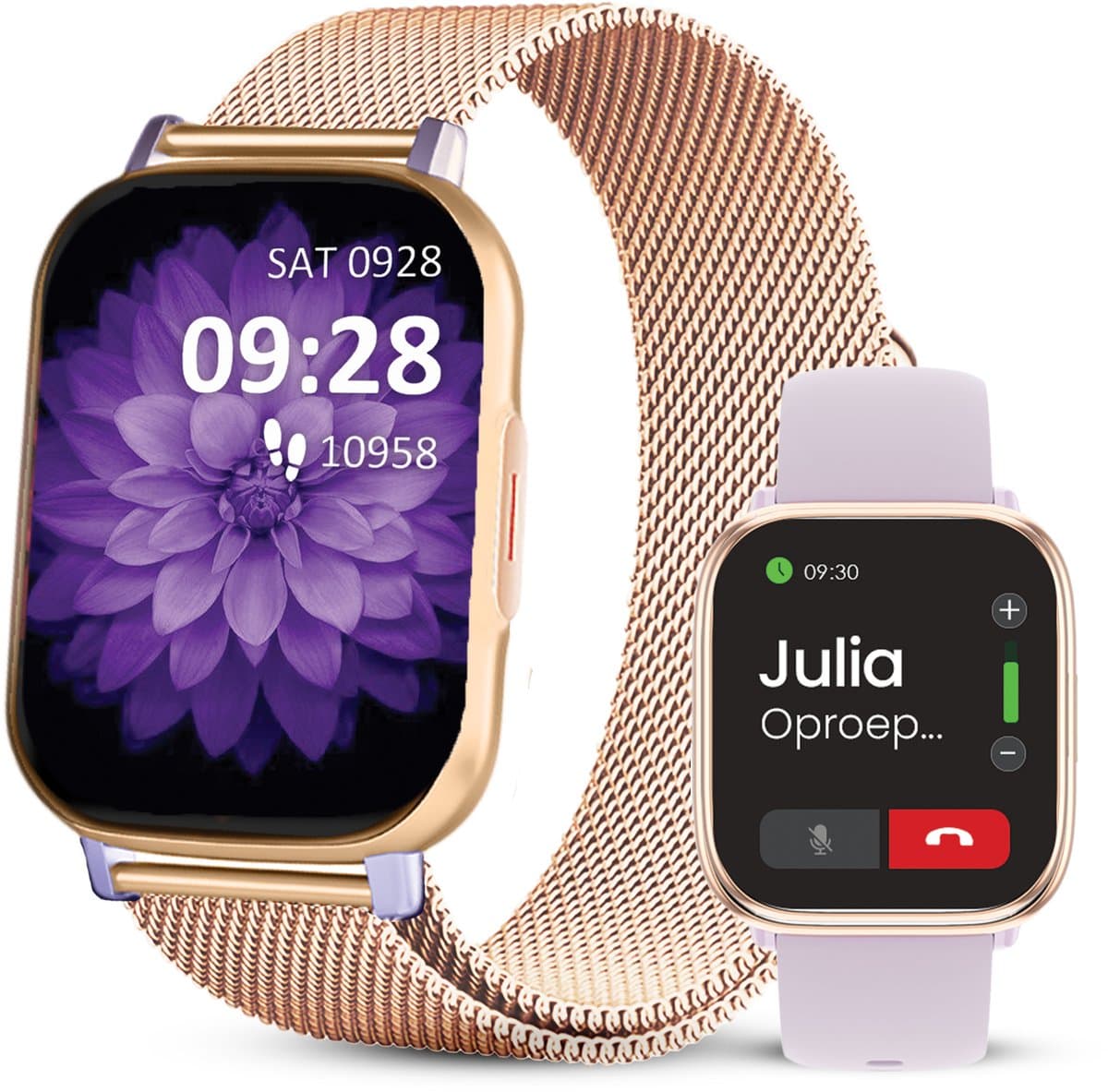 Avalue AMOLED Smartwatch Dames & Heren - AI Feature - Stappenteller - Bloeddrukmeter - Geschikt voor alle Smartphones - RVS en Siliconen Band - Paars — afbeelding 1
