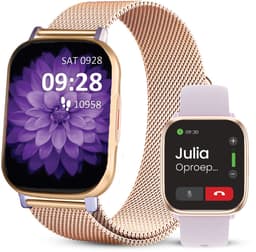 Avalue AMOLED Smartwatch Dames & Heren - AI Feature - Stappenteller - Bloeddrukmeter - Geschikt voor alle Smartphones - RVS en Siliconen Band - Paars — thumbnail 1
