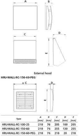 Decentrale WTW HRU wall Ø150 met afstandsbediening - 60 m³/h - HRU-WALL-RC-150-60-PEG — thumbnail 3