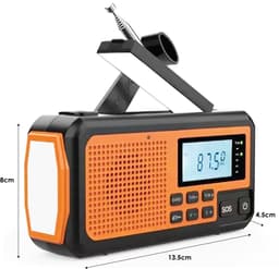 Opwindbare Noodradio oranje - oplaadbaar - zaklamp - noodpakket - USB-C en solar - Powerbank 4000 mAh- USB-C kabel - SOS alarm - Noodpakket - — thumbnail 2