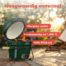 KitchenBrothers Kamado BBQ - 13 Inch Houtskool Barbecue - 27⌀ cm - PFAS-vrij - Deluxe Set - Egg BBQ met Accessoires inclusief Hoes - Vaderdag Cadeau - Groen — thumbnail 3