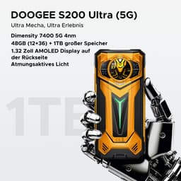 DOOGEE S200 Ultra 5G - Robuuste Smartphone - Robuuste Telefoon - 64GB RAM + 1TB ROM /2TB TF -Dimensity 7400 - 11000 mAh /66W --6,72 inch 120Hz - Android 16 -Nachtzicht-100 MP AI camera - NFC - GPS -1,32 inch display achteraan - Geel — thumbnail 4