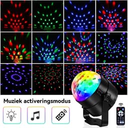 TOVBMUP Discobal - LED-feestverlichting - Draaiende podiumverlichting - Met afstandsbediening - Geschikt voor huizen, verjaardagen, feesten en feestdagen — thumbnail 5