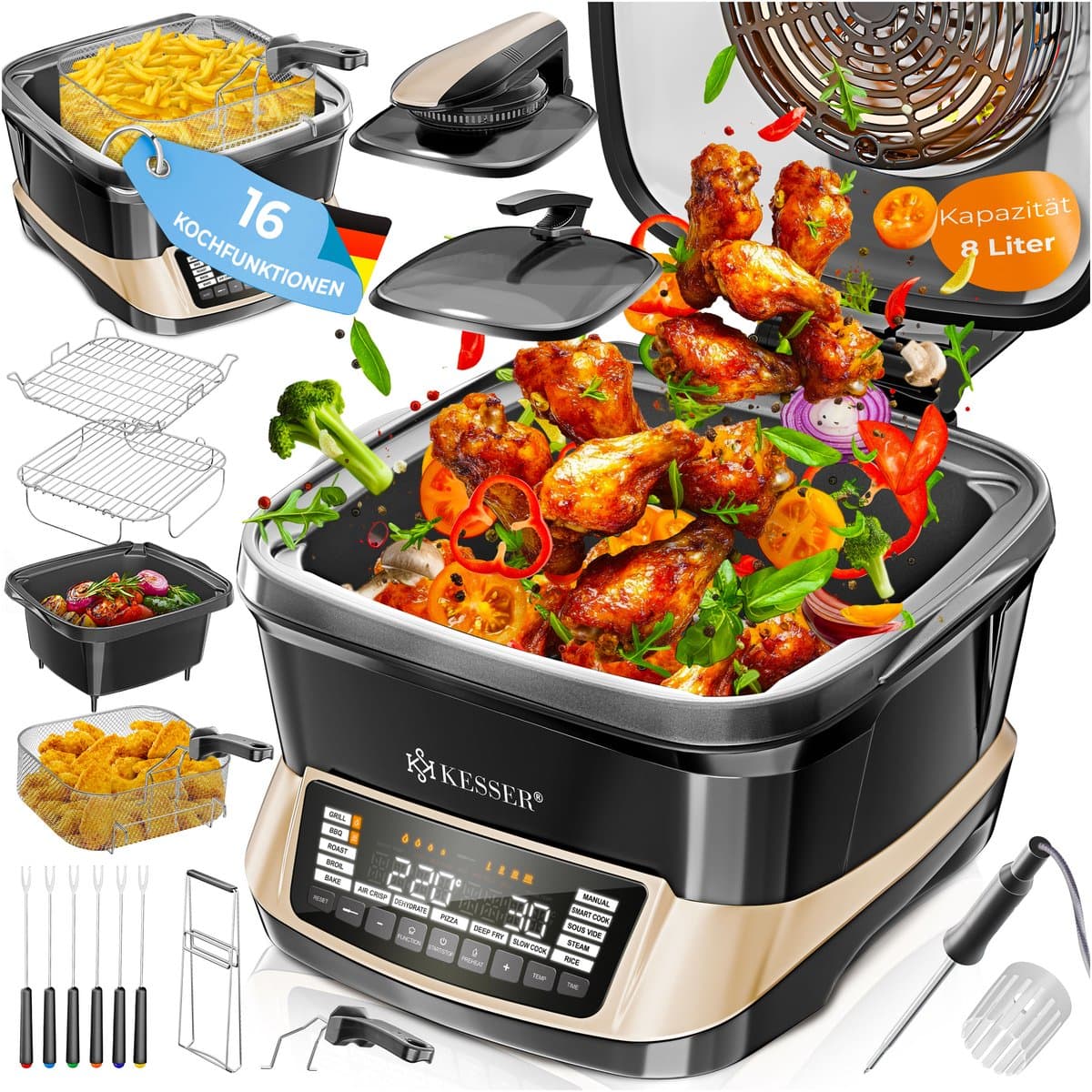 KESSER® Multicooker Airfryer 8L met 16 Kookfuncties Inclusief Stoomkoker, Rijstkoker, Grill Apparaat — afbeelding 1