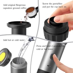 Draagbare capsulekoffiemachine, reis capsulekoffiemachines voor camping, USB-C zelfverwarmende capsulekoffiemachine, draagbare elektrische expressomachine — thumbnail 2