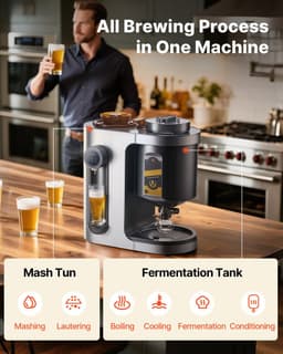 Automatische bierbrouwer - Elektrische bierbrouwketel 13 L thuisbrouwmachine - 1500 W Vermogen - Met maischkoker - RVS 304 binnentank - Temperatuur- en drukregeling — thumbnail 5