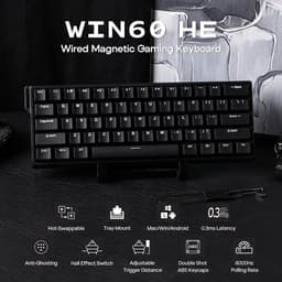 EPOMAKER WIN60 - Hall Effect - 8000hz - 0.3ms - 0.08mm - Magnetisch Toetsenbord - 60% - QWERTY - Gaming Toetsenbord - Greywood Switch - Zwart — thumbnail 3
