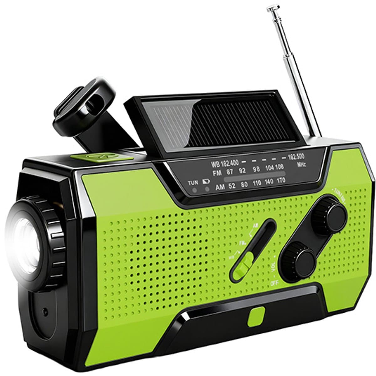 Brixy Noodradio - Radio Met Accu Batterij Voor Noodsituaties - 5000 MAH - Opwindbaar - Solar - Zaklamp - Powerbank - Groen — afbeelding 1
