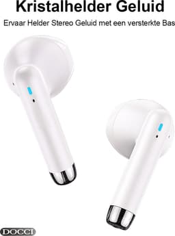 Docci® Draadloze Oordopjes - Bluetooth Earpods - Draadloze Oortjes - Koptelefoon voor IOS & Android - Witte Draadloze Oordopjes — thumbnail 2