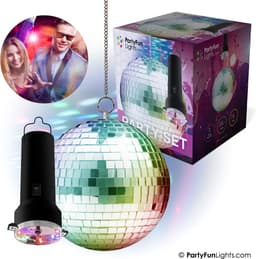PartyFunLights - Roterende Spiegelbol Partyset met Multi-Color LED - inclusief motor - 20cm spiegelbol - 8 lichtpunten — thumbnail 3
