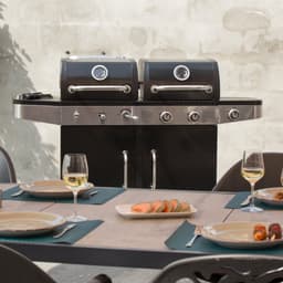 SUMM – Hybride Barbecue MAGNUS – Gasbarbecue & Houtskool BBQ – 2 Grillroosters 48x42 cm – Zijbrander – Opbergkast – Verrijdbaar – Zwart/RVS - Hoogwaardige kwaliteit — thumbnail 5
