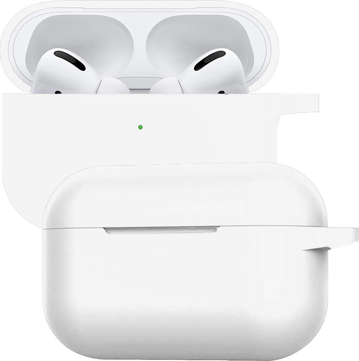 Case - Geschikt voor Apple AirPods Pro 2 - Siliconen Hoes met Clip - Silicone Hoesje Cover - Wit — afbeelding 1