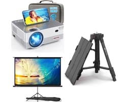 UpLiving® LCD Mini Beamer | met Beamertafel | met Tripodprojectiescherm 171 cm breed | 16:9 | Met WiFi | Met Bluetooth | Native Full HD | 10.000:1 Contrastratio | 8.000 Lumen | Projector - Mini Beamer - Afstandsbediening - Draagtas