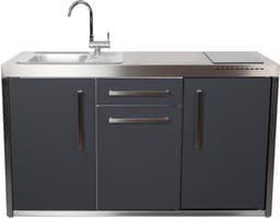 Minikeuken BeNeLux Stengel MO150 S voorgemonteerde metalen outdoor keuken met koelkast - inductie kookplaat - water en electriciteits aansluiting inclusief alle toebehoren - Lei Grijs — thumbnail 1