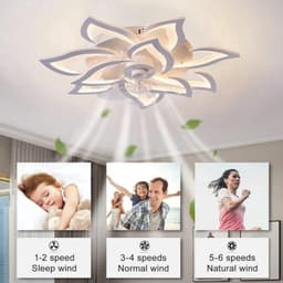 10 Lotus Ventilator Lamp - Plafondventilator - Smart Lamp - Met Dimmer - 3 Standen Ventilator - Keuken Lamp - Woonkamerlamp - Moderne lamp — thumbnail 2