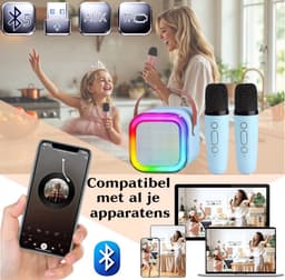 Klikkopers® - StemTovenaar Karaoke Set - Karaoke Machine met 2 Draadloze Microfoons - Voor Volwassenen en Kinderen - Bluetooth - LED - Blauw - Bluetooth Speaker - Karaoke machine — thumbnail 5