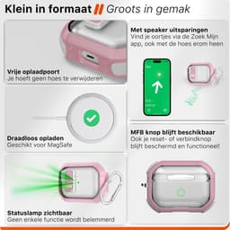 Schokbestendig Hoesje - Geschikt voor Apple AirPods 4 - Hardcase Met Sleutelhanger - Transparant & Roze — thumbnail 5