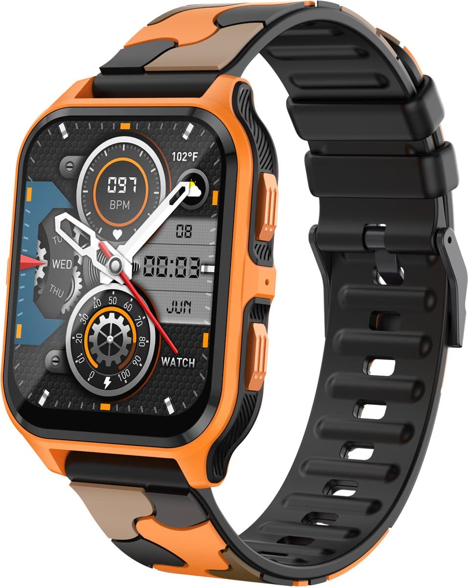 Knobbout 1.83" Scherm Outdoor Smartwatch – Sporthorloge - Bluetooth belfunctie - Sportgegevens, calorieën, bloeddruk monitoring– Slaapcoaching -7-10 dagen batterij-Android en iOS- Oranje — afbeelding 1