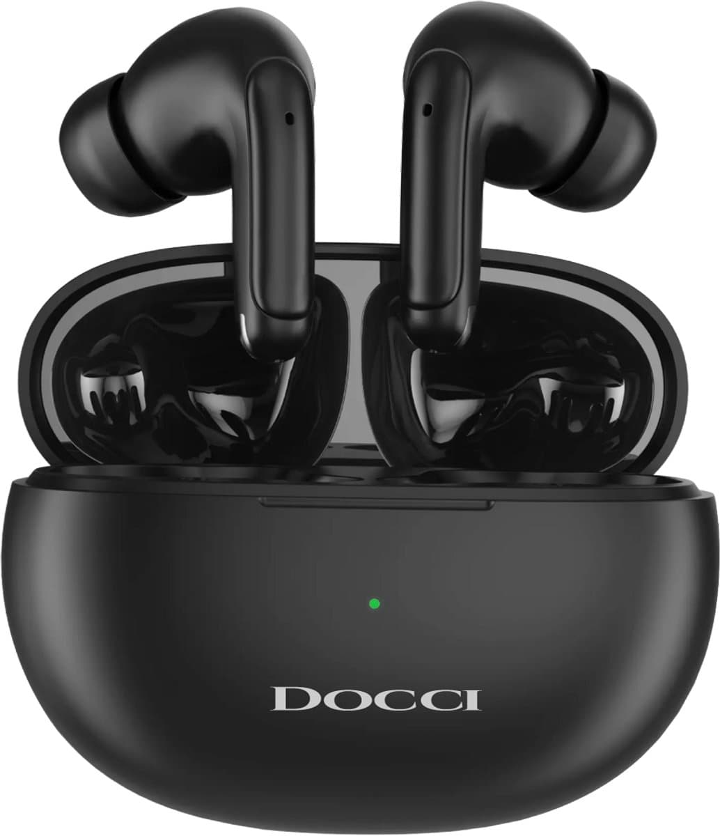 Docci® Draadloze Oortjes | Oordopjes met Noise Cancelling | Bluetooth Earbuds in earpods-stijl | Voor iOS & Android | Zwart — afbeelding 1